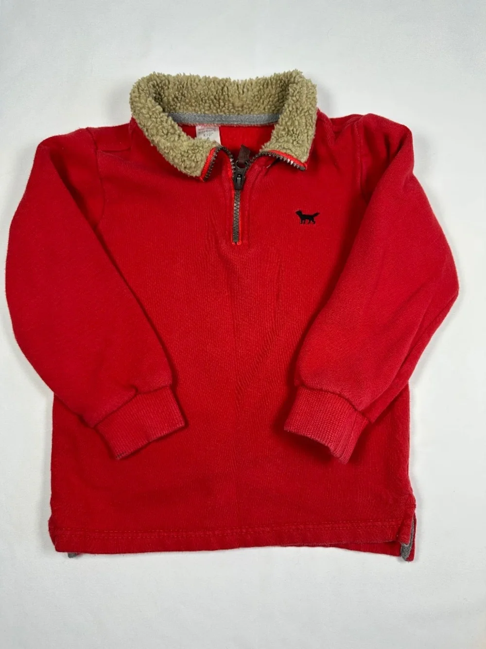 Boys Red Pullover Carters Kids Size 4, Long Sleeve, Zip Closure, Faux Fur Collar